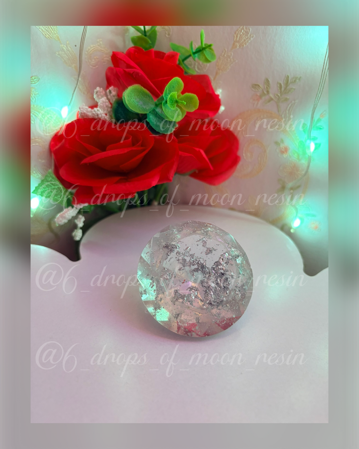 Moonlight Crystal Diamond – Silver Flake Resin Gem