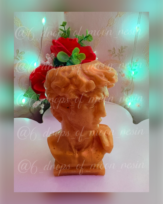 Golden David Bust Planter – Renaissance Inspired Resin Vase