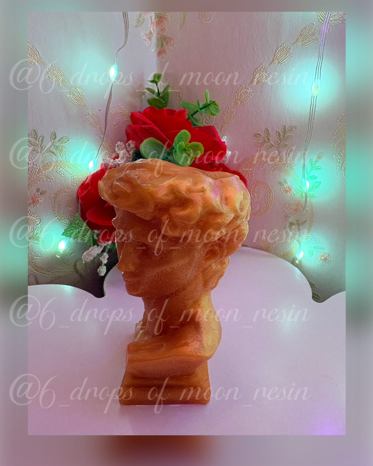 Golden David Bust Planter – Renaissance Inspired Resin Vase