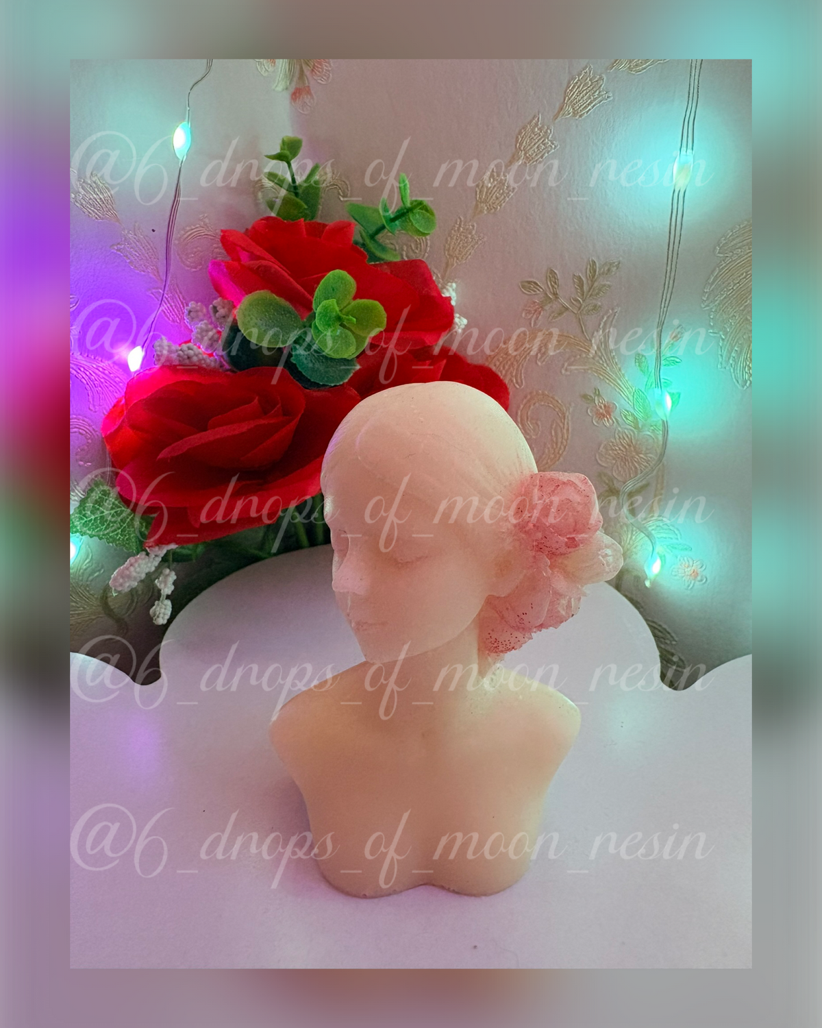 Blooming Goddess Bust – Pearl White Resin Sculpture